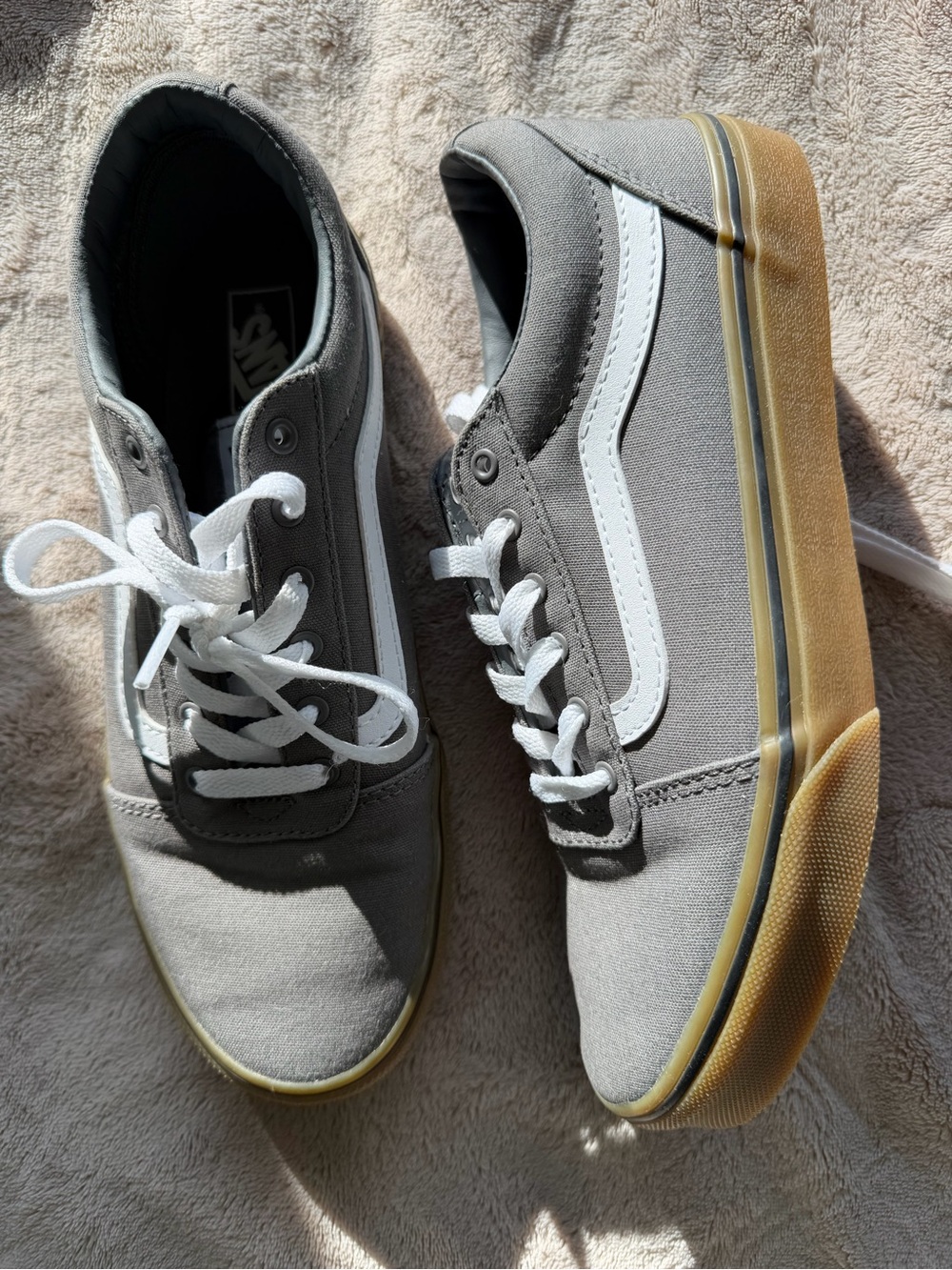 Vans Grey Canvas Low-Top Sneakers with White Stripe and Gum Sole